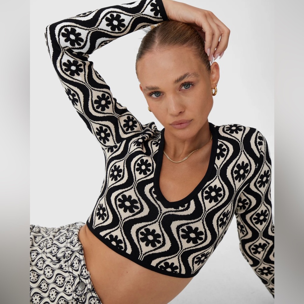Finders Keepers Floral Knit Long Sleeve Knit Top XS